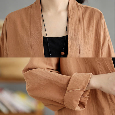 Buddha Stones Casual Vintage Plain Long Sleeve Open Front Jacket With Pockets - image 6