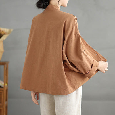 Buddha Stones Casual Vintage Plain Long Sleeve Open Front Jacket With Pockets - image 1