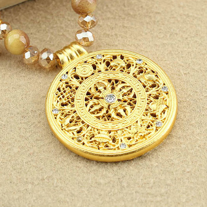 Buddha Stones Tibetan Lotus Round Plate Golden Tiger Eye Beads Necklace Pendant - image 14