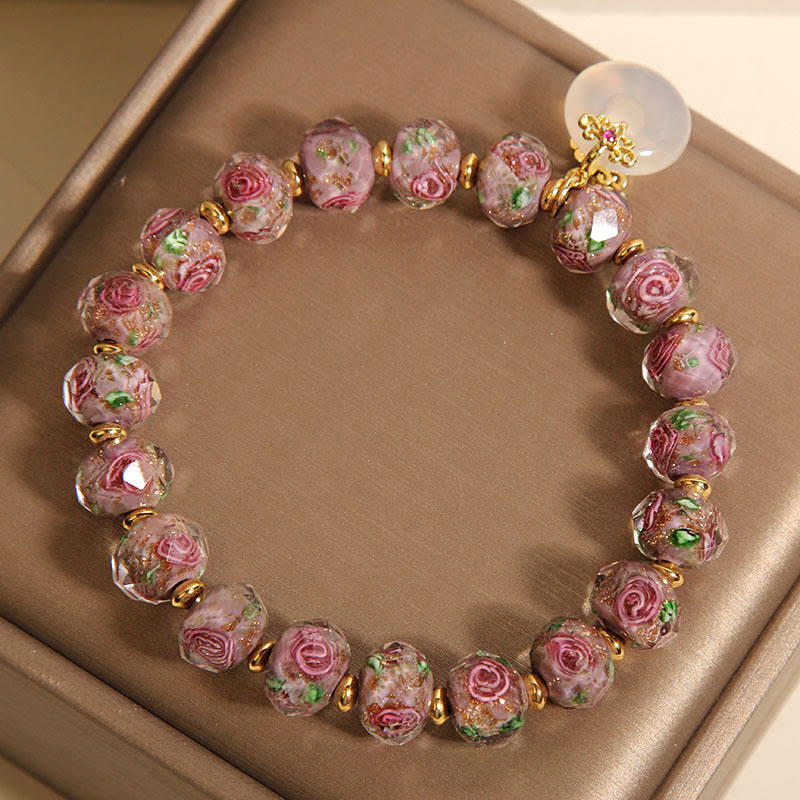 Buddha Stones Rose Liuli Glass Bead Peace Buckle Peace Bracelet - image 4