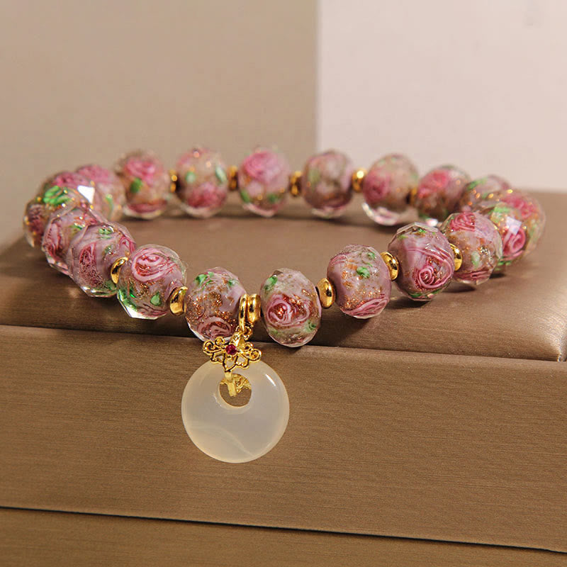 Buddha Stones Rose Liuli Glass Bead Peace Buckle Peace Bracelet - image 2