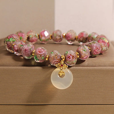 Buddha Stones Rose Liuli Glass Bead Peace Buckle Peace Bracelet - Liuli Glass Bead(Wrist Circumference: 16cm) - image 1