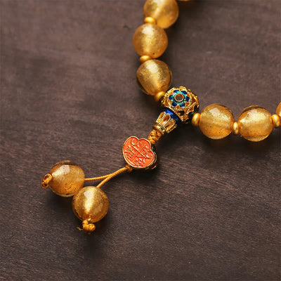 Buddha Stones Gold Foil Liuli Glass Bead Ruyi Golden Ingot Fortune Bracelet - image 6