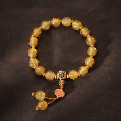 Buddha Stones Gold Foil Liuli Glass Bead Ruyi Golden Ingot Fortune Bracelet - Gold Foil Liuli(Wrist Circumference: 14-16.5cm) - image 1