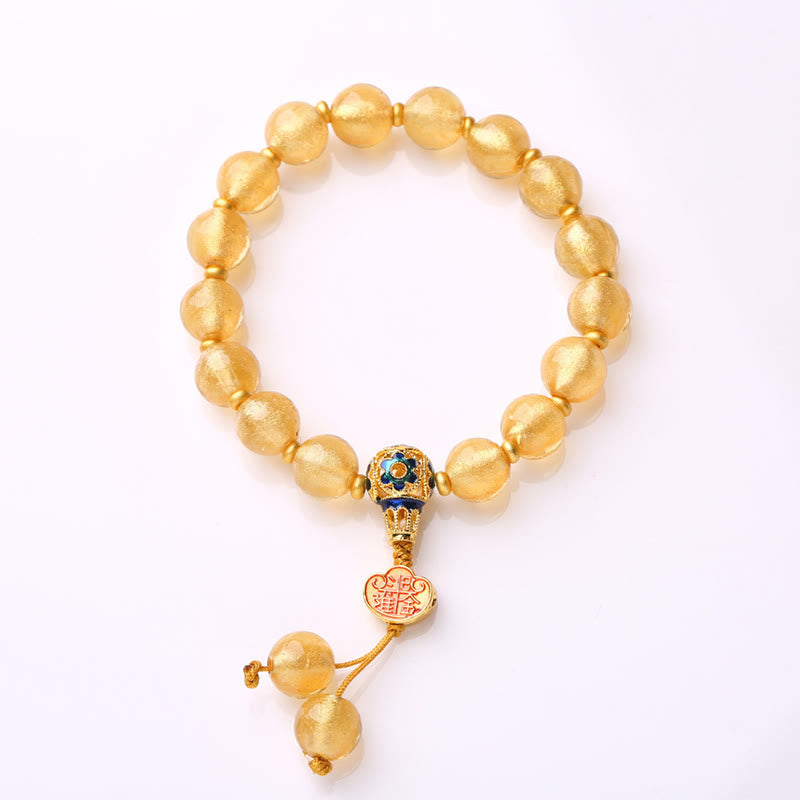 Buddha Stones Gold Foil Liuli Glass Bead Ruyi Golden Ingot Fortune Bracelet - image 8