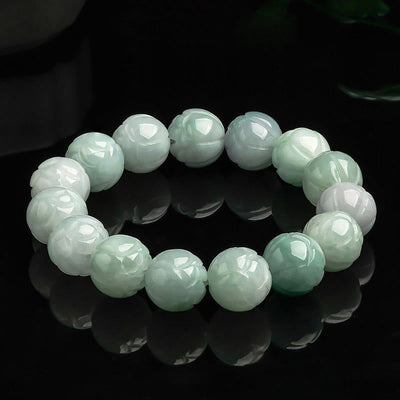 Buddha Stones Natural Jade Lotus Carving Prosperity Bracelet - Jade-13.5mm - image 1