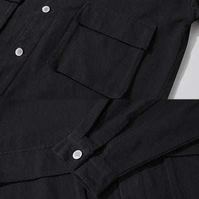 Buddha Stones Long Sleeve Button Stand Collar Design Men's Cotton Jacket Shirt With Pockets - image 3