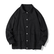Foviel Long Sleeve Button Stand Collar Design Men's Cotton Jacket Shirt With Pockets