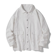Foviel Long Sleeve Button Stand Collar Design Men's Cotton Jacket Shirt With Pockets