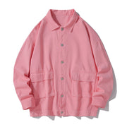 Foviel Long Sleeve Button Stand Collar Design Men's Cotton Jacket Shirt With Pockets