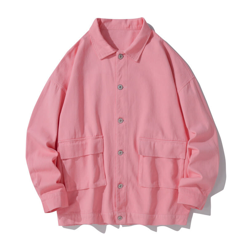 Buddha Stones Long Sleeve Button Stand Collar Design Men's Cotton Jacket Shirt With Pockets - LightPink - US/UK/AU50，EU60 (5XL) - image 8