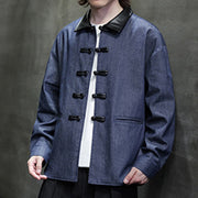 Foviel Men's Frog-Button Cotton Long Sleeve Shirt With Pockets