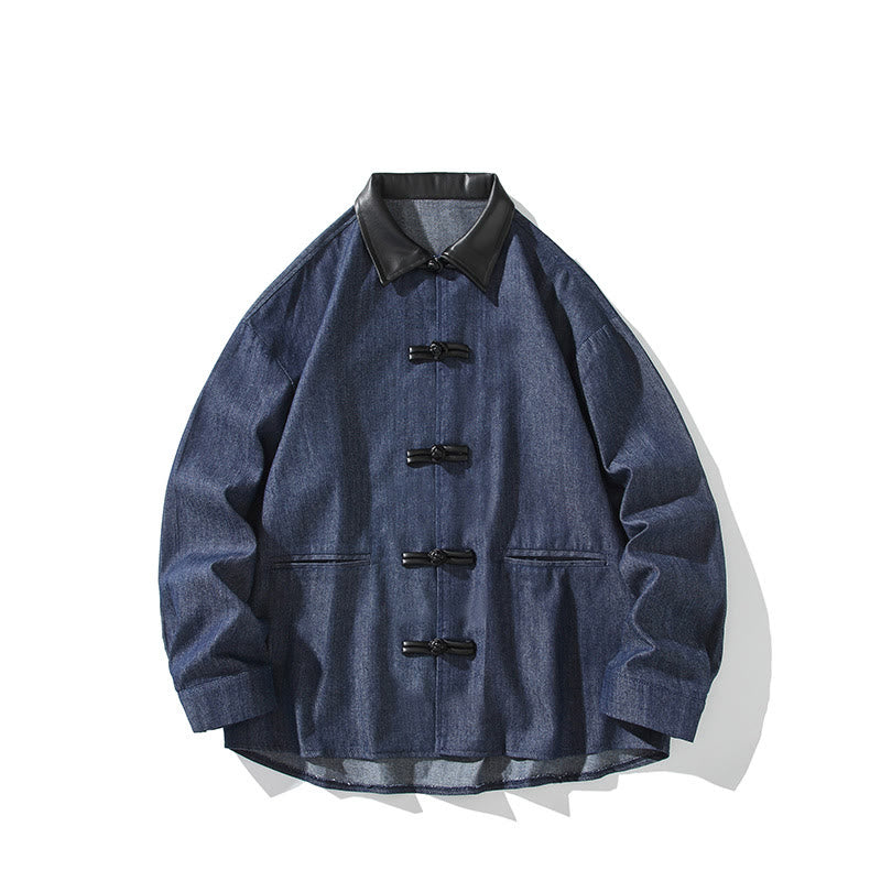 Buddha Stones Men's Frog-Button Cotton Long Sleeve Shirt With Pockets - image 1