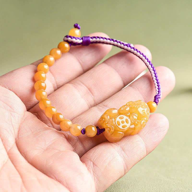 Buddha Stones Golden Silk Jade Beads PiXiu Wealth Bracelet - image 10