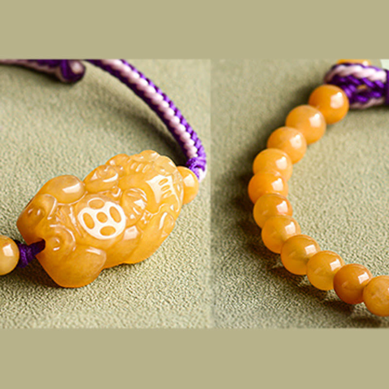 Buddha Stones Golden Silk Jade Beads PiXiu Wealth Bracelet - image 12