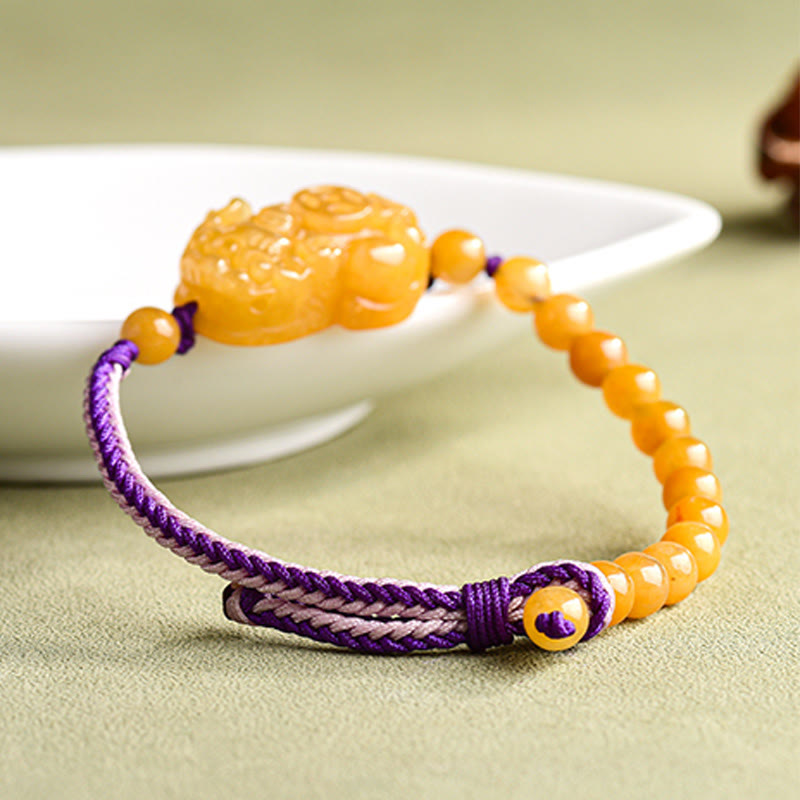 Buddha Stones Golden Silk Jade Beads PiXiu Wealth Bracelet - image 4