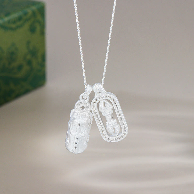 Buddha Stones 925 Sterling Silver PiXiu Dorje Vajra Wealth Necklace Pendant - Silver - Pixiu Vajra - image 9