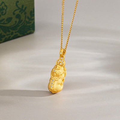 Buddha Stones 925 Sterling Silver PiXiu Dorje Vajra Wealth Necklace Pendant - Golden - Pixiu - image 7