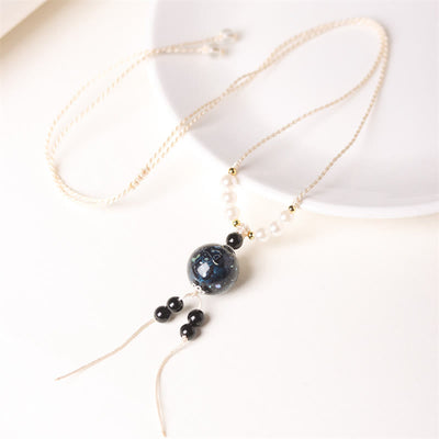 Buddha Stones Ebony Wood Aurora Lacquer Craft Bead Pearl Balance Necklace Pendant - Dark Blue Charm(Random Blue) - image 5