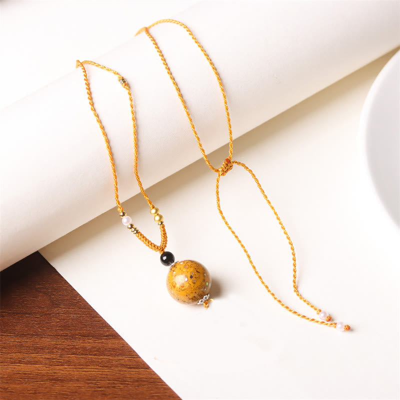 Buddha Stones Ebony Wood Aurora Lacquer Craft Bead Pearl Balance Necklace Pendant - Golden(Random Golden) - image 16