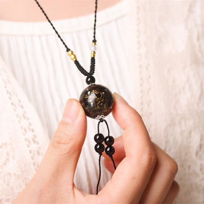 Buddha Stones Ebony Wood Aurora Lacquer Craft Bead Pearl Balance Necklace Pendant - image 18