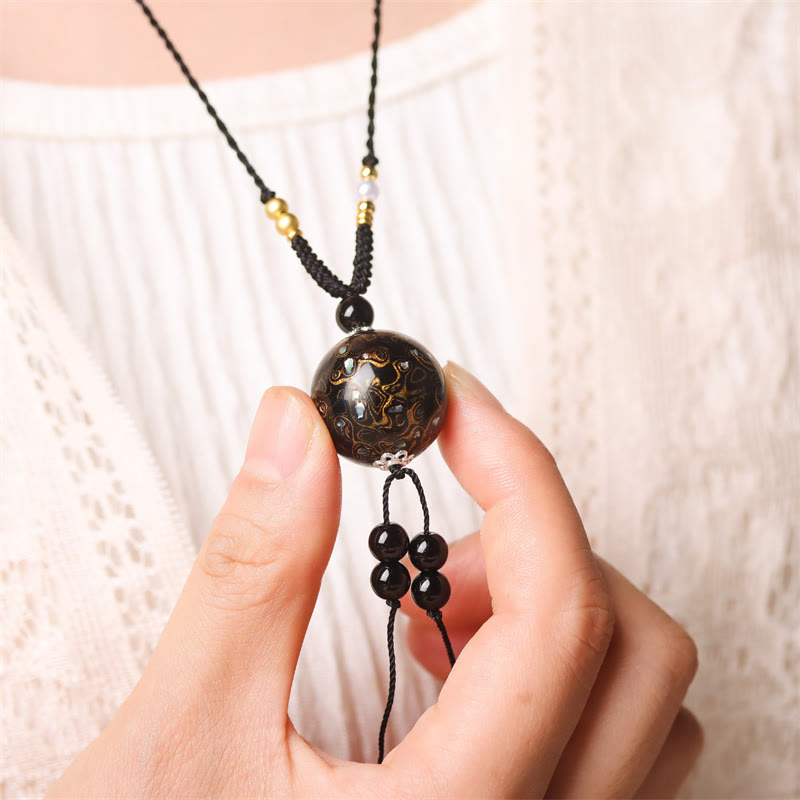 Buddha Stones Ebony Wood Aurora Lacquer Craft Bead Pearl Balance Necklace Pendant - image 18