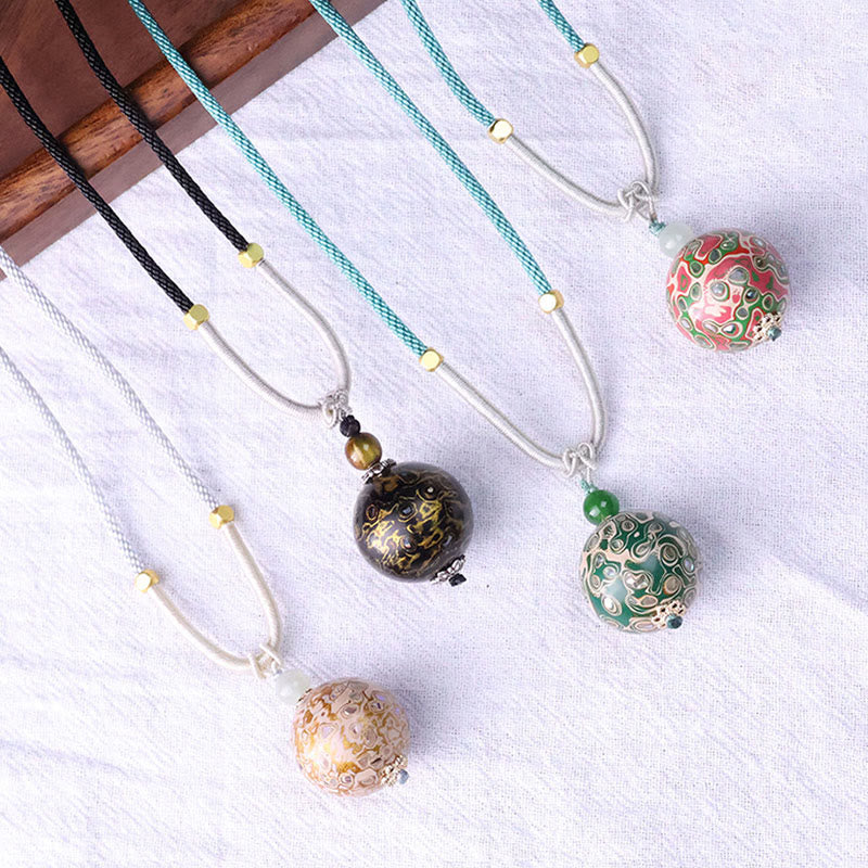 Buddha Stones Ebony Wood Colorful Lacquer Craft Bead Calm Necklace Pendant - image 2