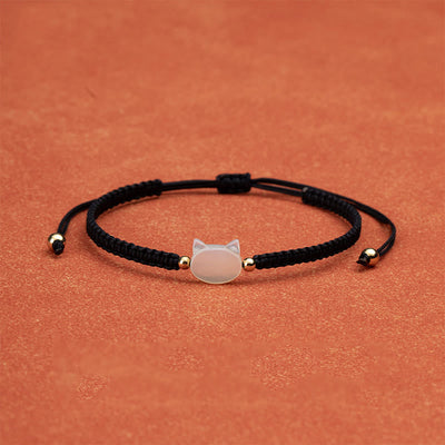 Buddha Stones Faceless Cat Head Red String Shell Connection Bracelet - White Cat Black String - image 5