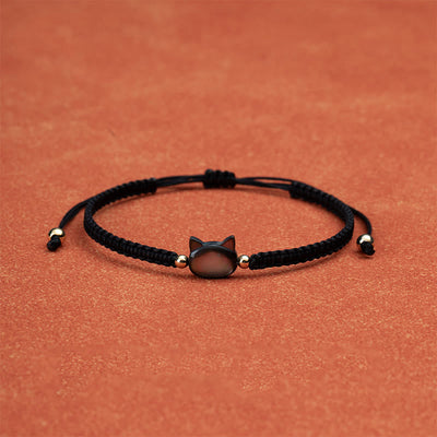 Buddha Stones Faceless Cat Head Red String Shell Connection Bracelet - image 2
