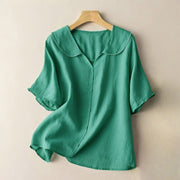 Foviel Casual Plain Button Half Sleeve Middy Collar Women's Shirt