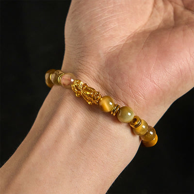 Buddha Stones Various Color Tiger Eye Beads Spacer Beads Pixiu Wealth Courage Bracelet - image 14