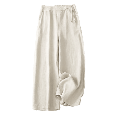 Buddha Stones Casual Solid Color One Button Cotton Linen Women's Wide Leg Pants With Pockets - image 17