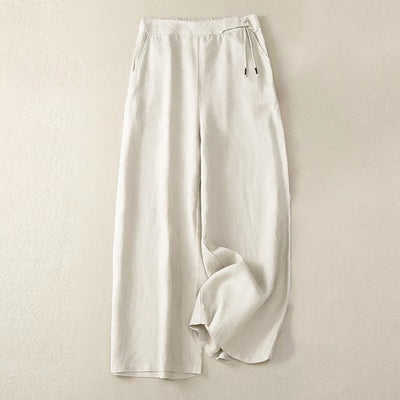 Buddha Stones Casual Solid Color One Button Cotton Linen Women's Wide Leg Pants With Pockets - Beige - US12，UK/AU16，EU44 (3XL) - image 13