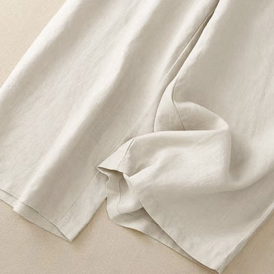 Buddha Stones Casual Solid Color One Button Cotton Linen Women's Wide Leg Pants With Pockets - image 20