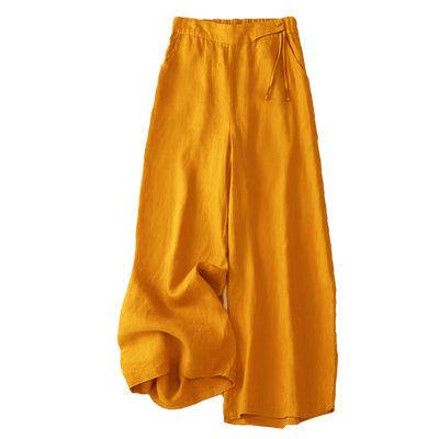 Buddha Stones Casual Solid Color One Button Cotton Linen Women's Wide Leg Pants With Pockets - image 3
