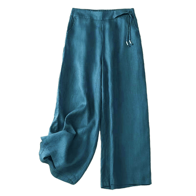 Buddha Stones Casual Solid Color One Button Cotton Linen Women's Wide Leg Pants With Pockets - image 31