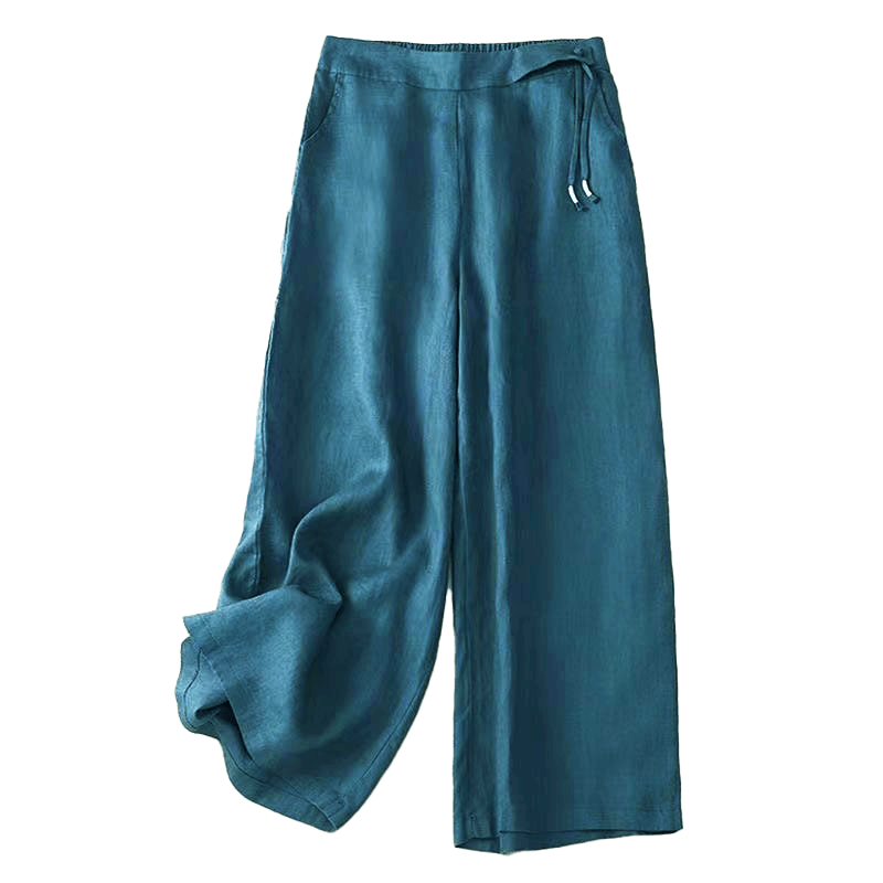 Buddha Stones Casual Solid Color One Button Cotton Linen Women's Wide Leg Pants With Pockets - image 31