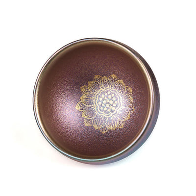 Buddha Stones Handmade Chinese Jianzhan Golden Lotus Flower Ceramic Teacup Kung Fu Tea Cup 150ml - image 8