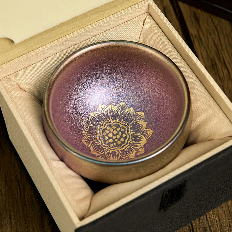 Buddha Stones Handmade Chinese Jianzhan Golden Lotus Flower Ceramic Teacup Kung Fu Tea Cup 150ml - image 3