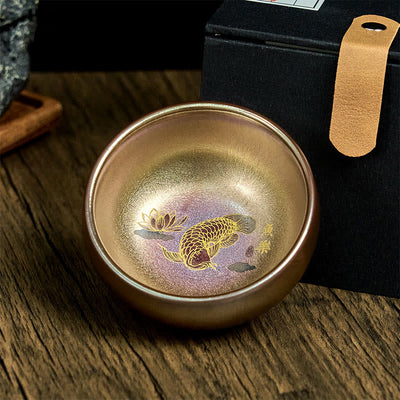 Buddha Stones Handmade Chinese Jianzhan Koi Fish Lotus Leaf Ceramic Teacup Kung Fu Tea Cup 150ml - image 2
