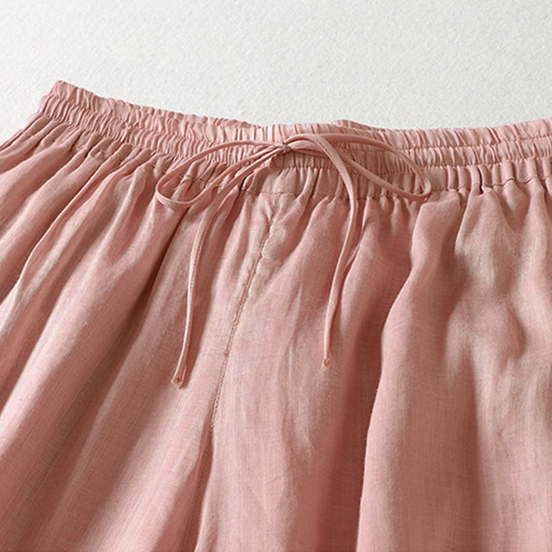 Buddha Stones Solid Color Lace-up Cotton Women's Wide Leg Pants - image 26