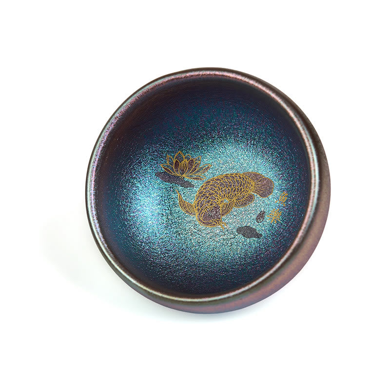 Buddha Stones Handmade Chinese Jianzhan Koi Fish Lotus Leaf Ceramic Teacup Kung Fu Tea Cup 150ml - image 17