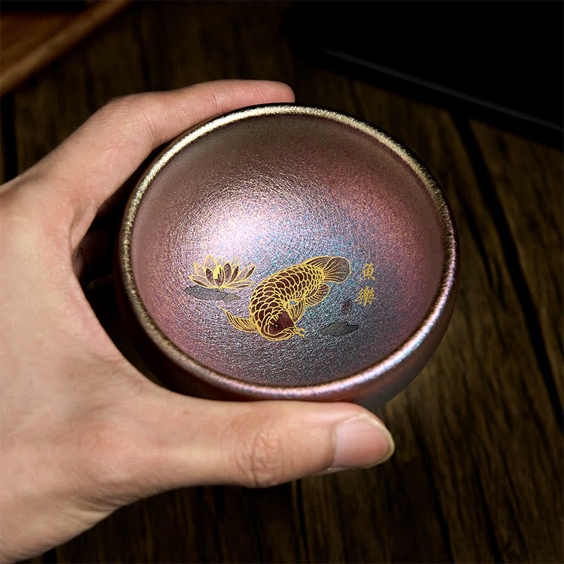 Buddha Stones Handmade Chinese Jianzhan Koi Fish Lotus Leaf Ceramic Teacup Kung Fu Tea Cup 150ml - image 22