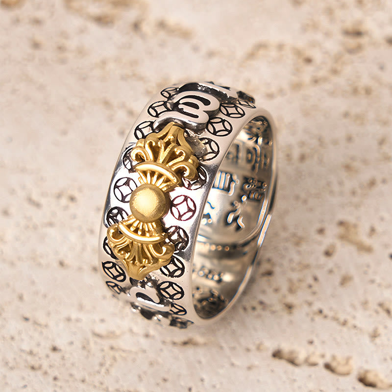 Buddha Stones Vintage Om Mani Padme Hum Vajra Copper Pleated Silver Balance Ring - image 4