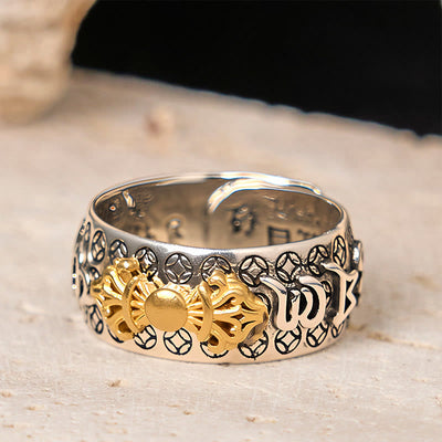 Buddha Stones Vintage Om Mani Padme Hum Vajra Copper Pleated Silver Balance Ring - image 3