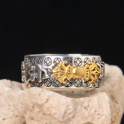 Buddha Stones Vintage Om Mani Padme Hum Vajra Copper Pleated Silver Balance Ring - image 5