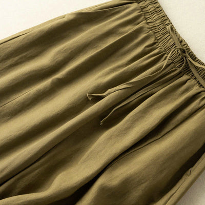 Buddha Stones Plain Color 7-8 Length Capri Cropped Pants Cotton Linen Women's Wide Leg Pants With Pockets - image 11