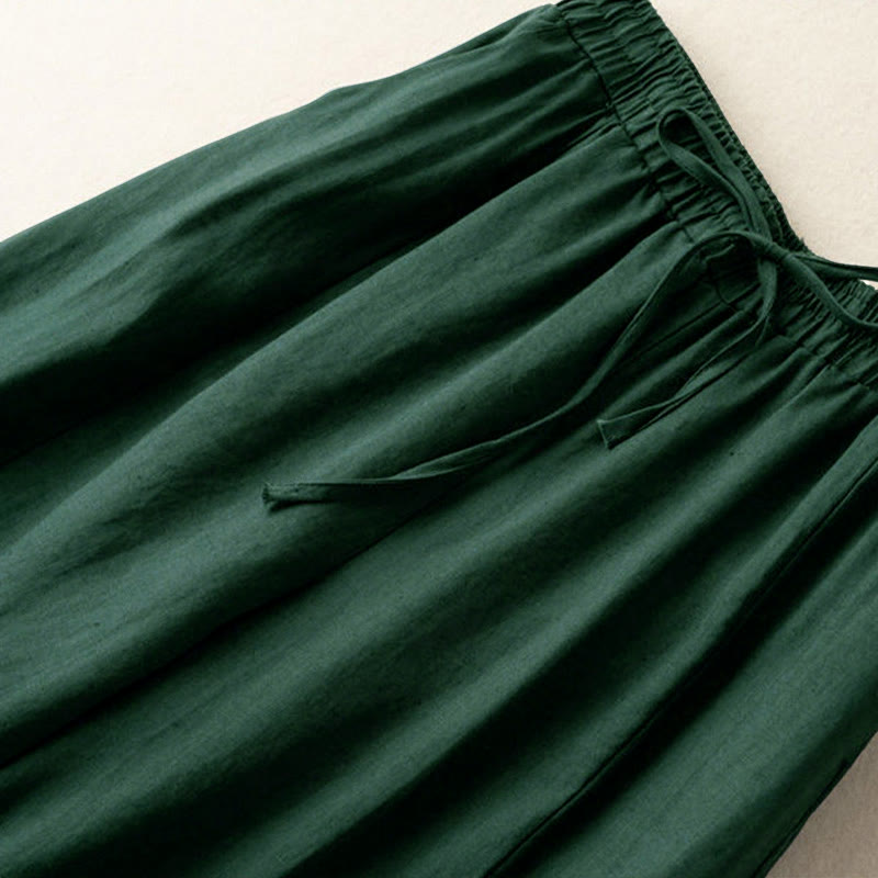 Buddha Stones Plain Color 7-8 Length Capri Cropped Pants Cotton Linen Women's Wide Leg Pants With Pockets - image 19