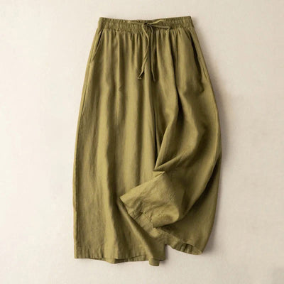 Buddha Stones Plain Color 7-8 Length Capri Cropped Pants Cotton Linen Women's Wide Leg Pants With Pockets - DarkGoldenrod - US12，UK/AU16，EU44 (3XL) - image 10