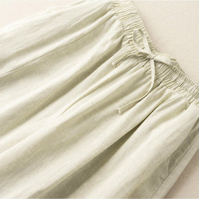 Buddha Stones Plain Color 7-8 Length Capri Cropped Pants Cotton Linen Women's Wide Leg Pants With Pockets - image 25